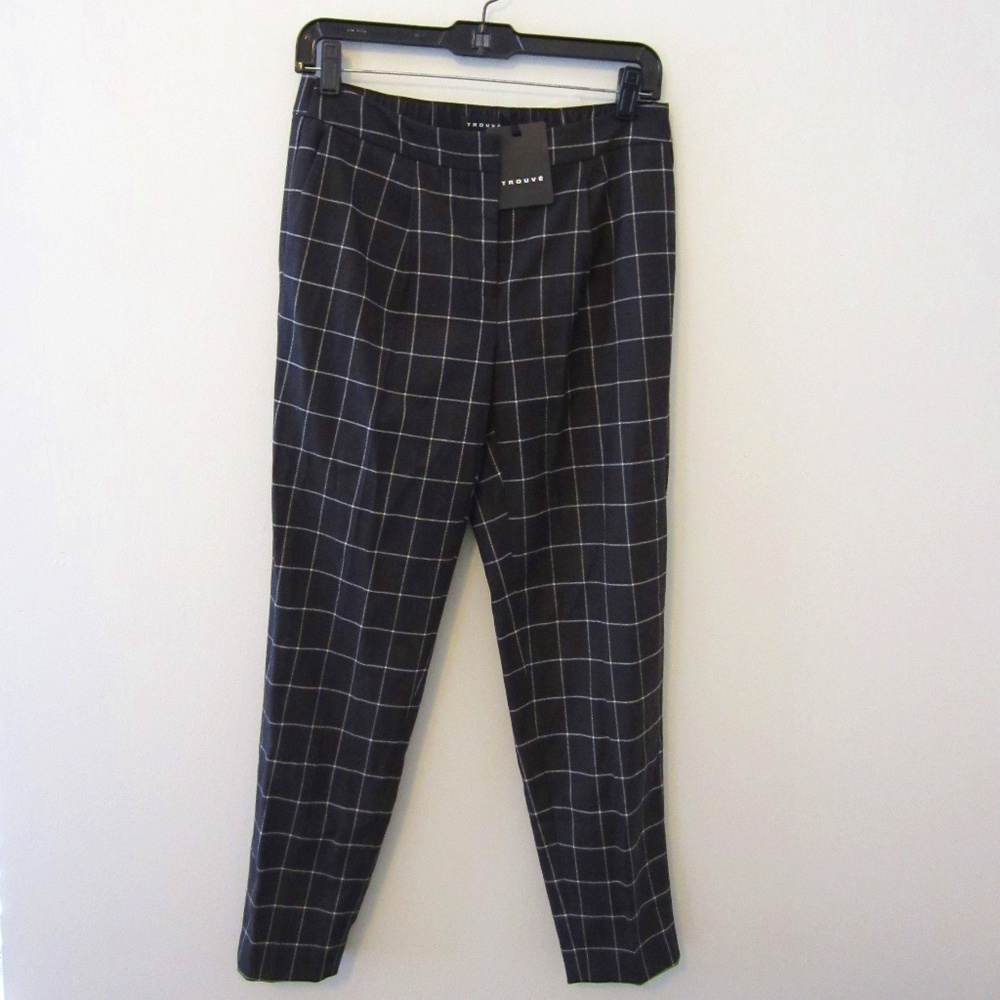 Plaid Trouve Ankle Length Trousers/Grey and White/Size 2/New with Tags